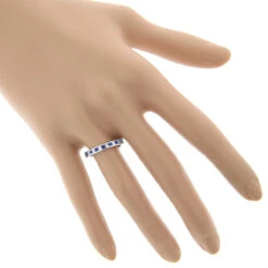 Channel Set Princess Cut Sapphire And Diamond Ring 14K White Gold 0.15ctd, 0.18cts -Its Hot Jewelry Shop 000295bodwh bodwh