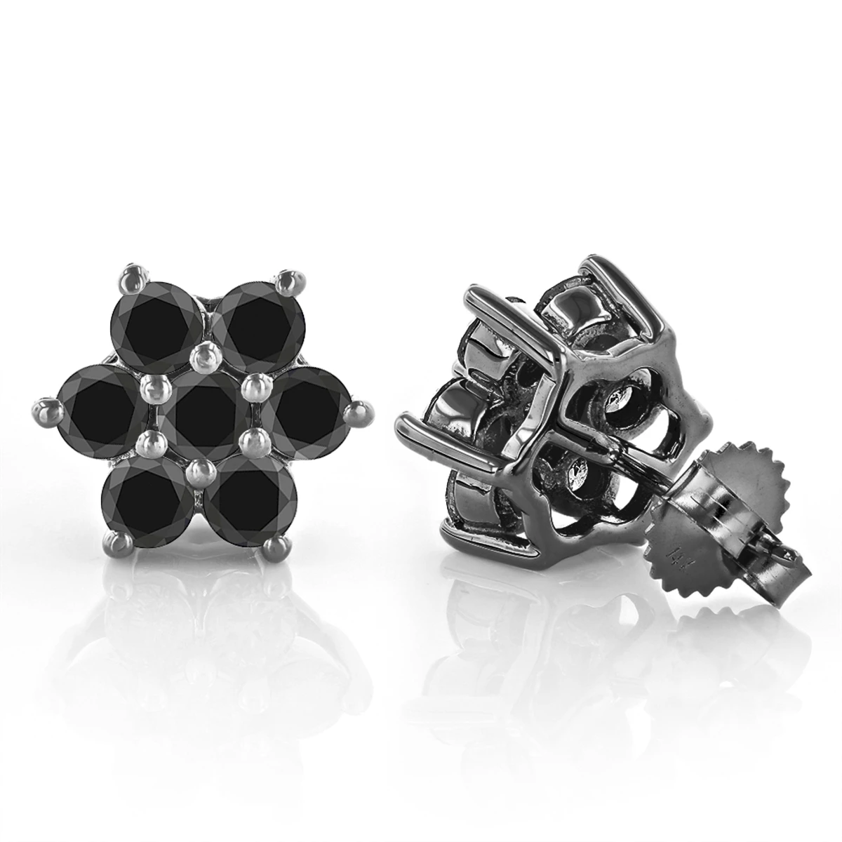 3 Carat Black Diamond Stud Earrings Clusters 14K Yellow Gold 4 3 Carat Black Diamond Stud Earrings Clusters 14K Yellow Gold - Image 2