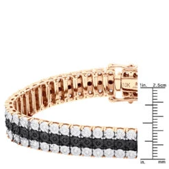 Men's White Black Diamond Tennis Bracelet 10K Rose Gold 3 Rows 1.85 Carat -Its Hot Jewelry Shop 018070 rulerro