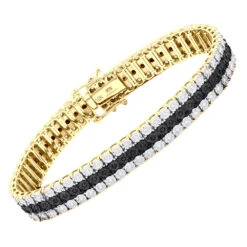 Men's White Black Diamond Tennis Bracelet 10K Rose Gold 3 Rows 1.85 Carat -Its Hot Jewelry Shop 018070 ye