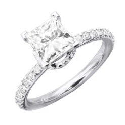 Unique Princess Cut Diamond Engagement Ring F/VS Diamonds 2 Carat 14K White Gold
