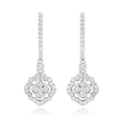 1 Carat 14K White Gold Diamond Drop Earrings For Women By Luxurman