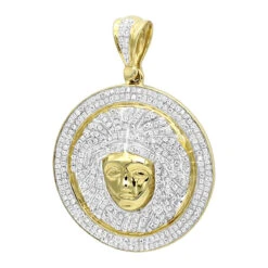 1 Carat Mini Diamond Medusa Head Pendant For Men Medallion 10K Yellow Gold