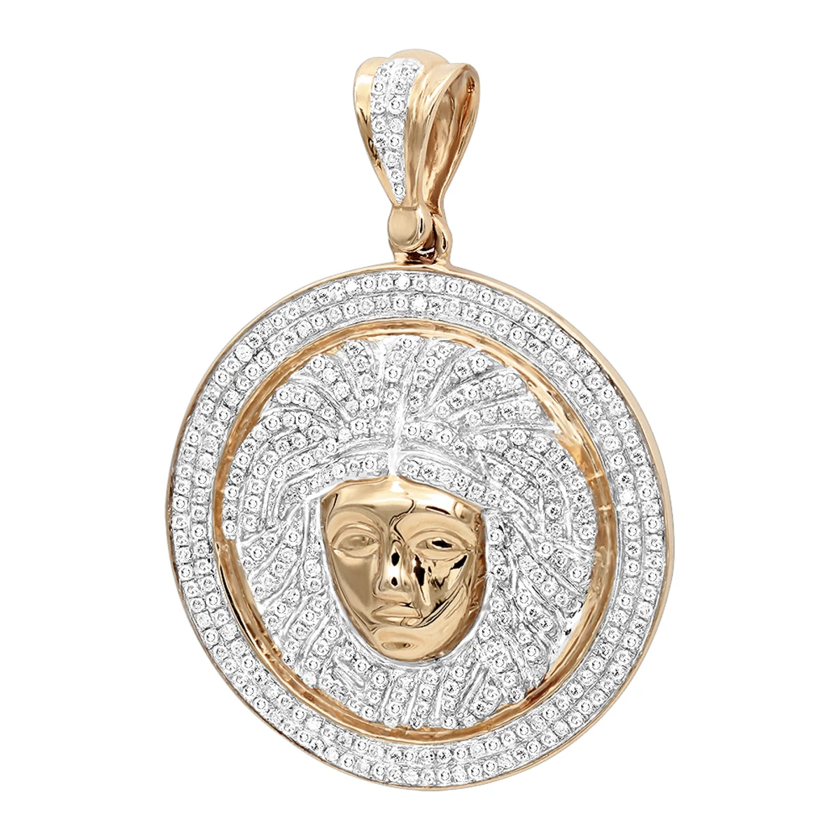 1 Carat Mini Diamond Medusa Head Pendant For Men Medallion 10K Yellow Gold 5 1 Carat Mini Diamond Medusa Head Pendant For Men Medallion 10K Yellow Gold - Image 3