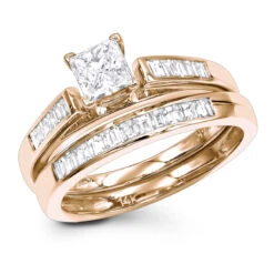 1 Carat Princess Diamond Engagement Ring Set With Band By Luxurman 14K White Gold -Its Hot Jewelry Shop 1 carat princess diamond engagement ring set with band by luxurman 14k gold ro