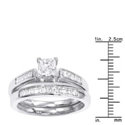1 Carat Princess Diamond Engagement Ring Set With Band By Luxurman 14K White Gold -Its Hot Jewelry Shop 1 carat princess diamond engagement ring set with band by luxurman 14k gold rulerwh