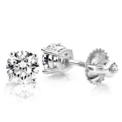 1 Carat Diamond Stud Earrings W Round Diamonds 14K White Gold