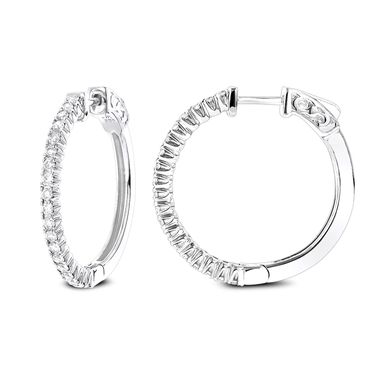 1 Inch Diamond Hoop Earrings 0.86ct 14K Yellow Gold 4 1 Inch Diamond Hoop Earrings 0.86ct 14K Yellow Gold - Image 2