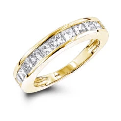 Thin 1 Row Princess Cut Diamond Wedding Band 1.65ct 10K Yellow Gold