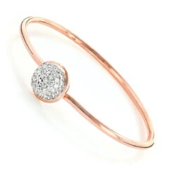 Ladies Pave Diamond Ball Bangle Bracelet 1 Ct 10K Rose Gold