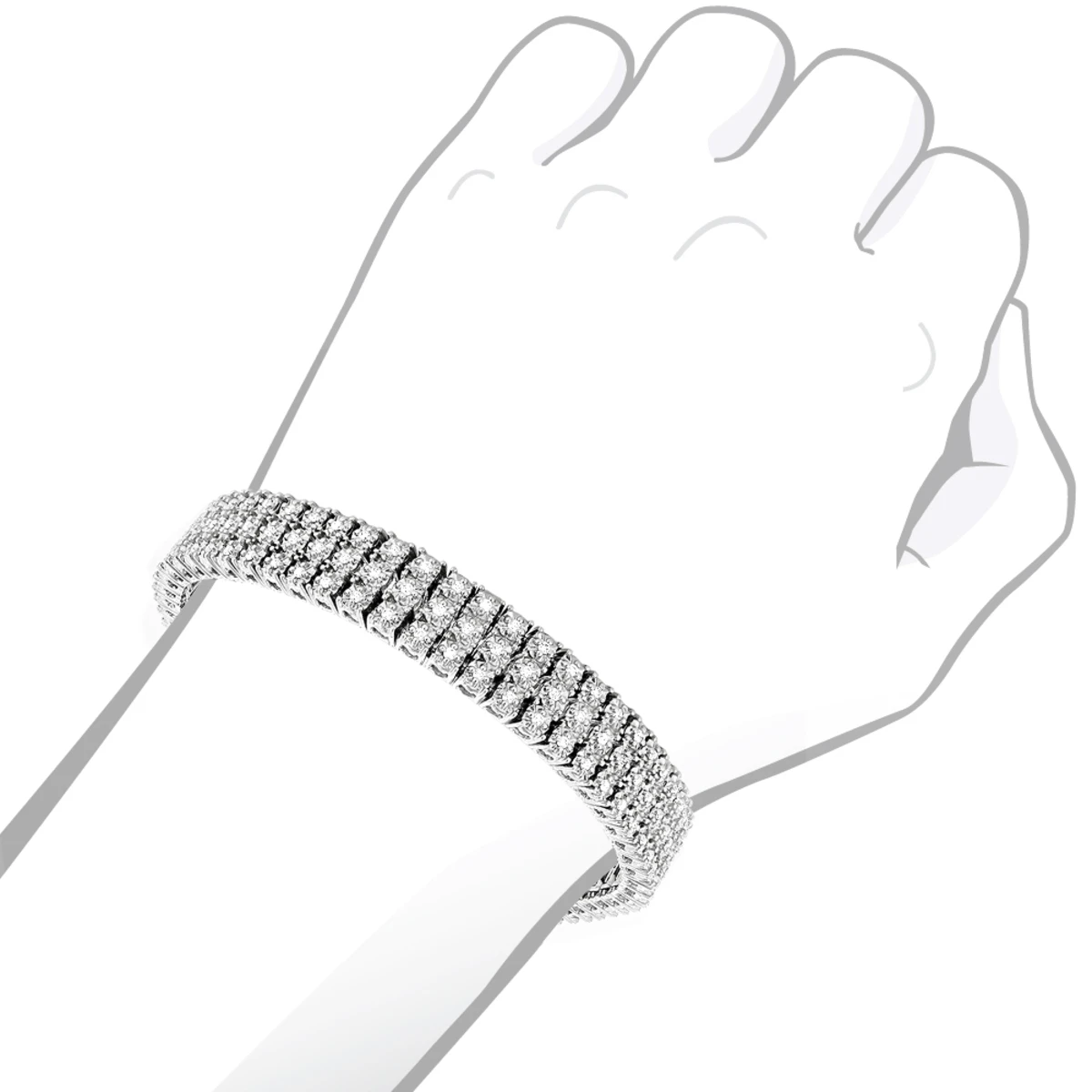 Solid 10K White Gold 3-Row Prong Diamond Bracelet For Men 1.85ct 6 Solid 10K White Gold 3-Row Prong Diamond Bracelet For Men 1.85ct - Image 4