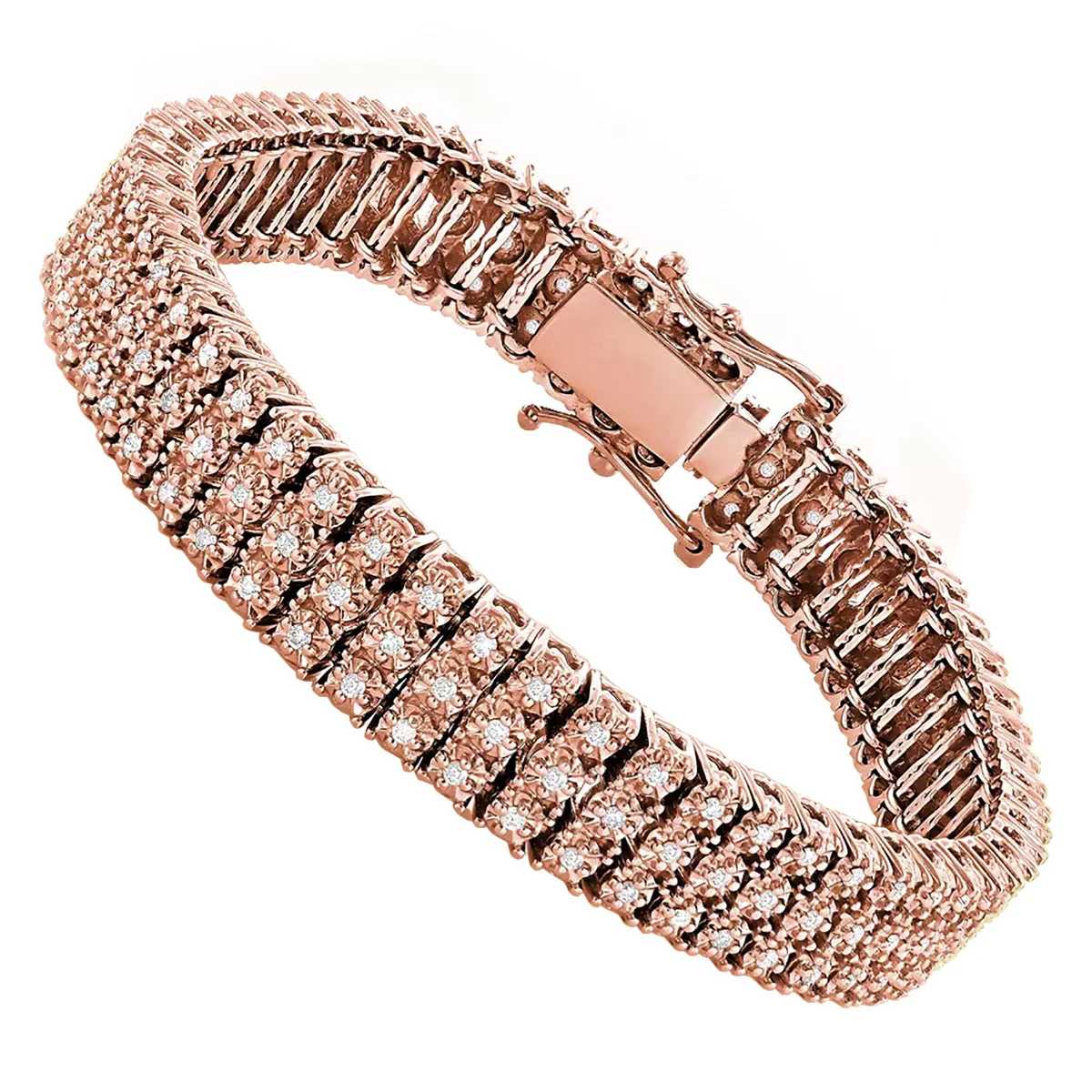 Solid 10K White Gold 3-Row Prong Diamond Bracelet For Men 1.85ct 5 Solid 10K White Gold 3-Row Prong Diamond Bracelet For Men 1.85ct - Image 3