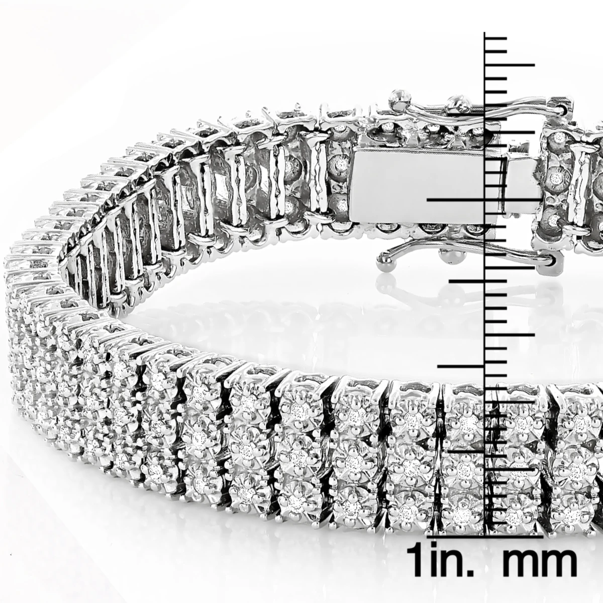 Solid 10K White Gold 3-Row Prong Diamond Bracelet For Men 1.85ct 8 Solid 10K White Gold 3-Row Prong Diamond Bracelet For Men 1.85ct - Image 6