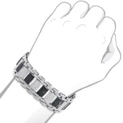 Iced Out 10K White Gold Custom White Black Diamond Bracelet For Men 8.47ct -Its Hot Jewelry Shop 10k custom white black diamond bracelet 847ct p 22436bod