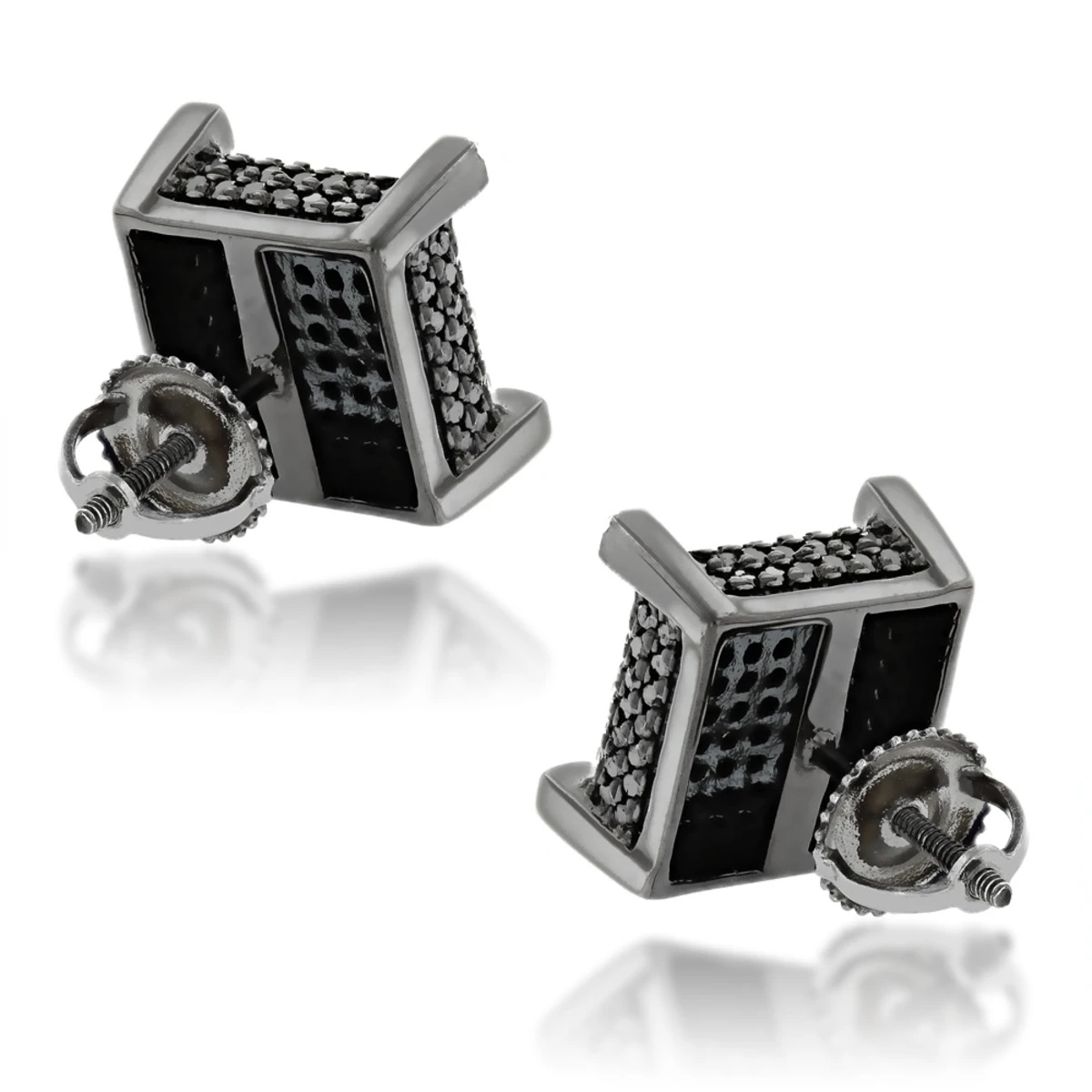 10K Black Plated Gold Black Diamond Earrings Studs 1.31ct 6 10K Black Plated Gold Black Diamond Earrings Studs 1.31ct - Image 4