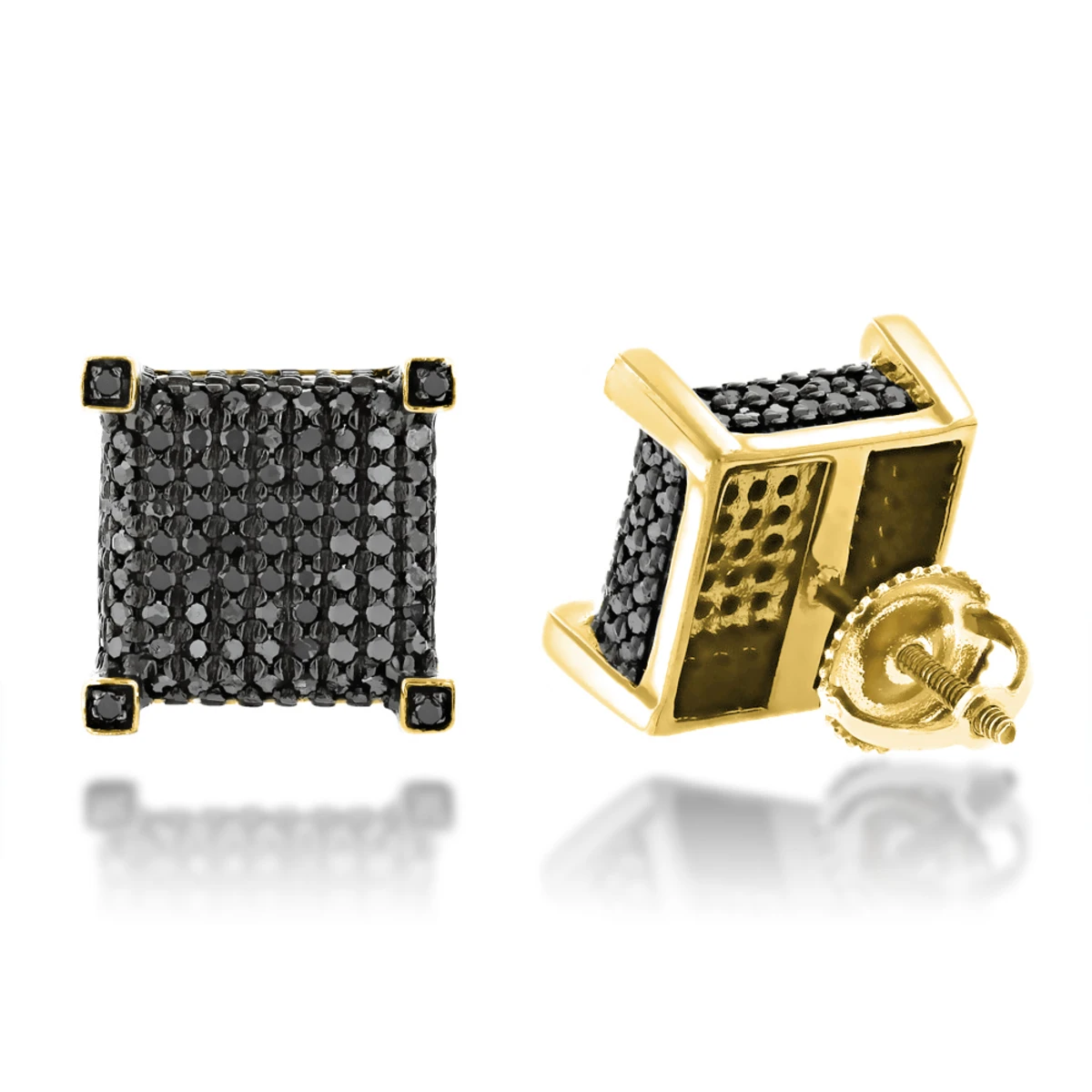 10K Black Plated Gold Black Diamond Earrings Studs 1.31ct 4 10K Black Plated Gold Black Diamond Earrings Studs 1.31ct - Image 2
