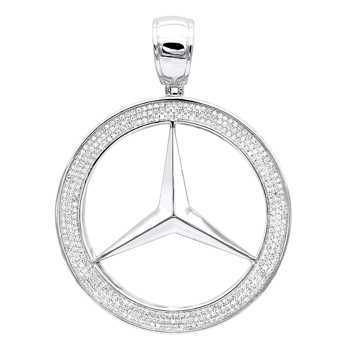 10K White Gold Diamond Mercedes-Benz Pendant For Men 1 Carat 3 10K White Gold Diamond Mercedes-Benz Pendant For Men 1 Carat