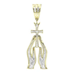 10K Yellow Gold Diamond Praying Hands And Cross Charm Pendant For Men 0.9 11 10K Yellow Gold Diamond Praying Hands And Cross Charm Pendant For Men 0.9 -Its Hot Jewelry Shop 10k gold diamond praying hands and cross charm pendant for men 09 backye
