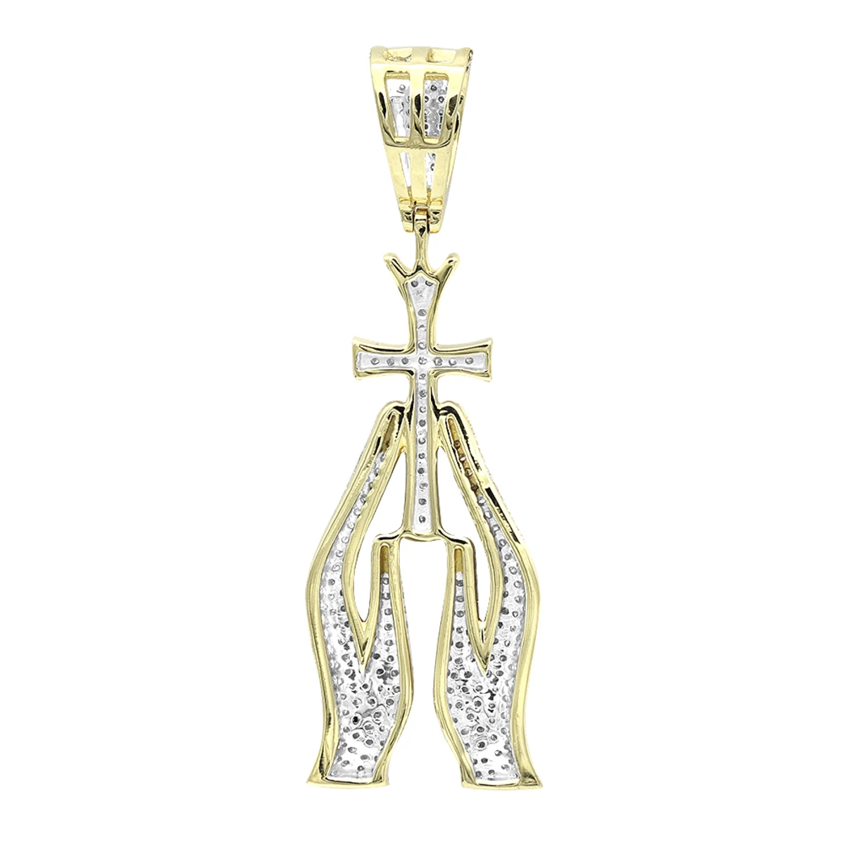 10K Yellow Gold Diamond Praying Hands And Cross Charm Pendant For Men 0.9 6 10K Yellow Gold Diamond Praying Hands And Cross Charm Pendant For Men 0.9 - Image 4