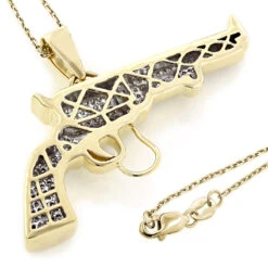 10K Yellow Gold Diamond Revolver Pistol Pendant For Men 1/2ct 10 10K Yellow Gold Diamond Revolver Pistol Pendant For Men 1/2ct -Its Hot Jewelry Shop 10k gold diamond revolver pistol pendant 1ct p 6018 backye