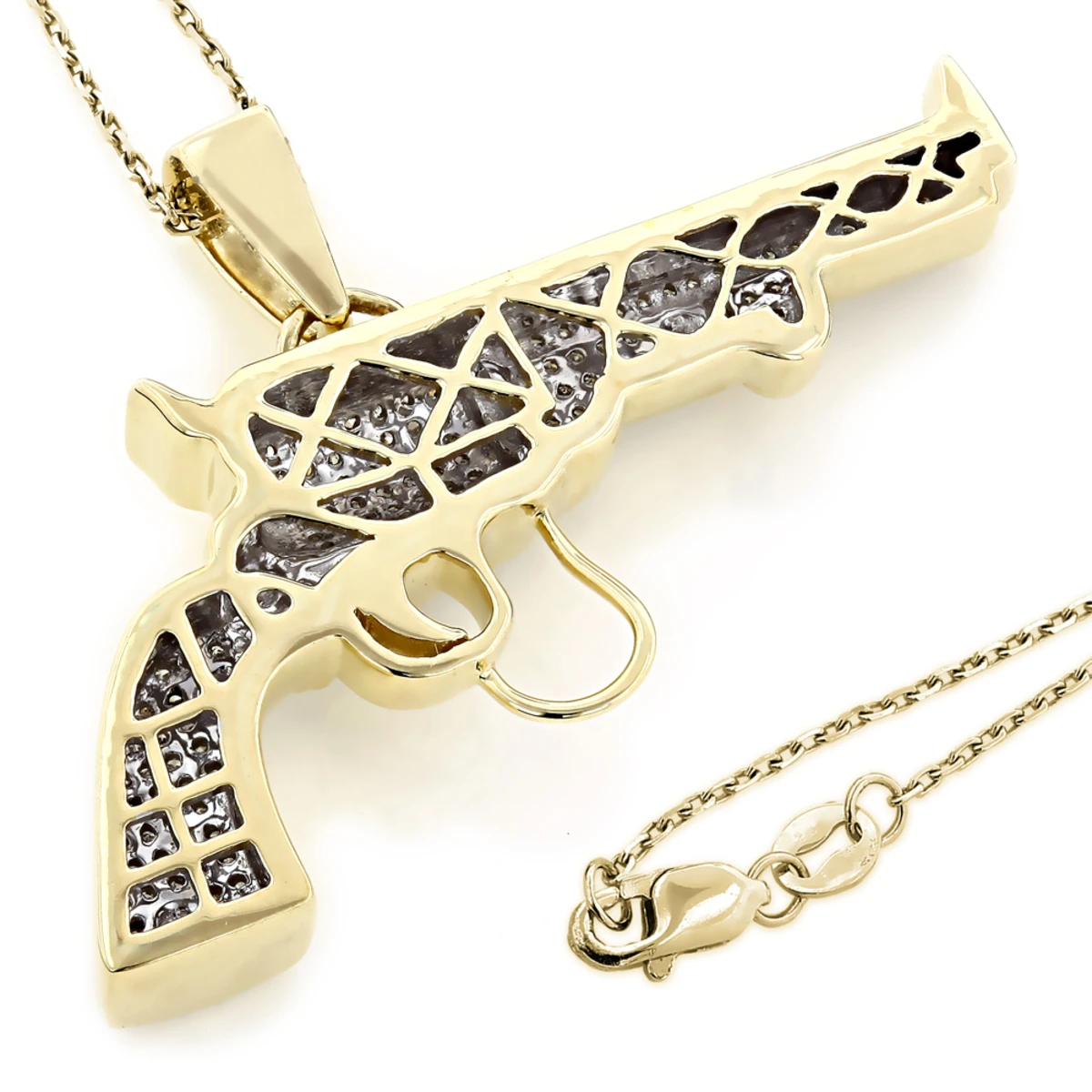10K Yellow Gold Diamond Revolver Pistol Pendant For Men 1/2ct 6 10K Yellow Gold Diamond Revolver Pistol Pendant For Men 1/2ct - Image 4