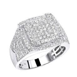 10K White Gold Diamond Ring For Men 1.75ct Pinky Ring By Luxurman