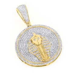 10K Yellow Gold Egyptian Pharaoh Head Diamond Pendant King Tut Charm Medallion