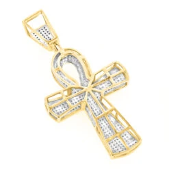 10K Yellow Gold Iced Out Egyptian Ankh Cross Diamond Symbol Of Life Pendant 0.85ct -Its Hot Jewelry Shop 10k gold iced out egyptian ankh cross diamond symbol of life pendant 085ct backye