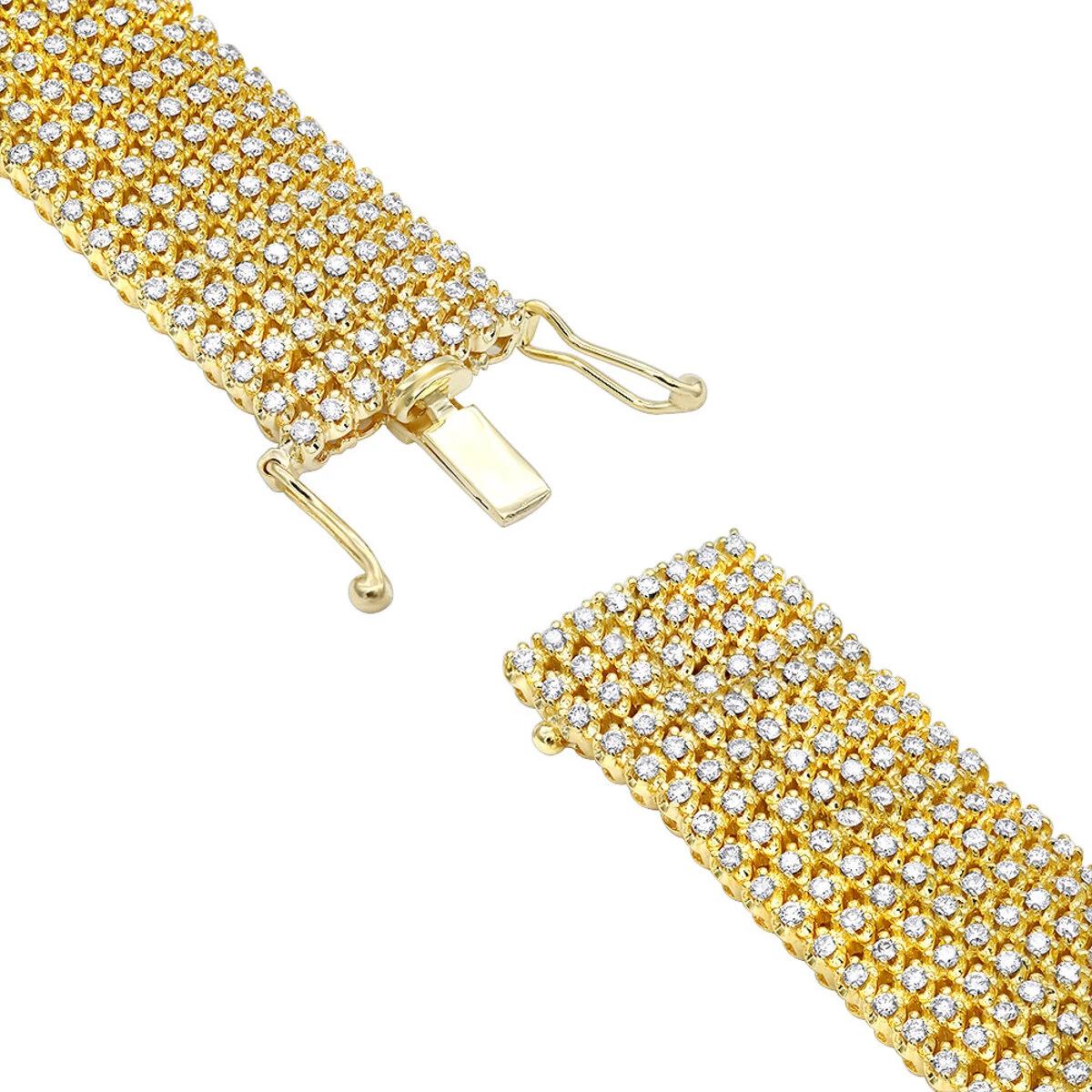 Hip Hip 10K Yellow Gold 8-Row Tennis Diamond Bracelet For Men 10 Carats 7 Hip Hip 10K Yellow Gold 8-Row Tennis Diamond Bracelet For Men 10 Carats - Image 5