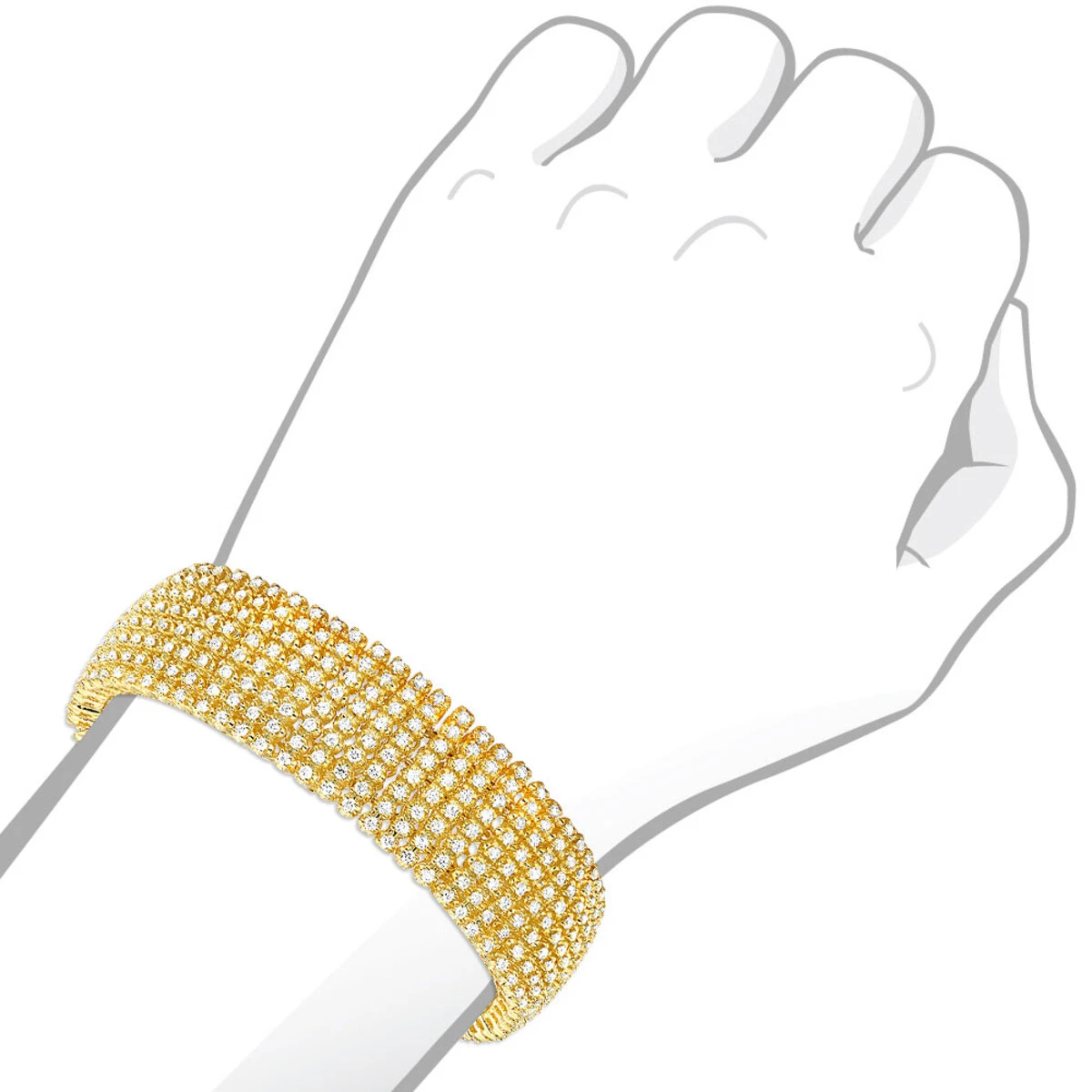 Hip Hip 10K Yellow Gold 8-Row Tennis Diamond Bracelet For Men 10 Carats 9 Hip Hip 10K Yellow Gold 8-Row Tennis Diamond Bracelet For Men 10 Carats - Image 7