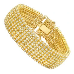 Hip Hip 10K Yellow Gold 8-Row Tennis Diamond Bracelet For Men 10 Carats