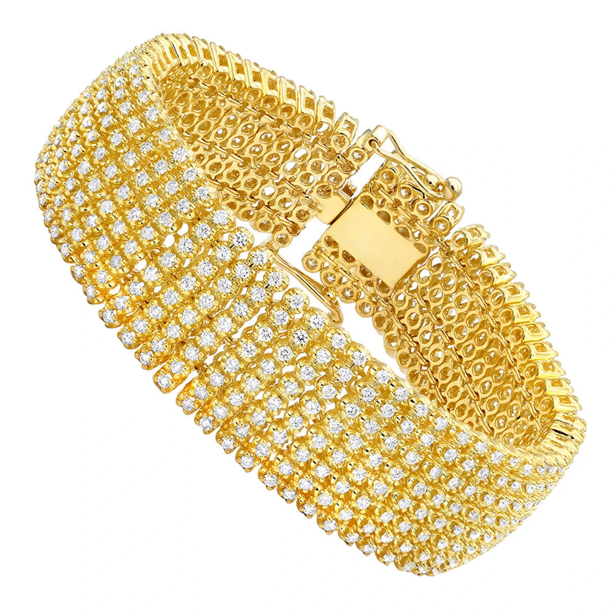 Hip Hip 10K Yellow Gold 8-Row Tennis Diamond Bracelet For Men 10 Carats 3 Hip Hip 10K Yellow Gold 8-Row Tennis Diamond Bracelet For Men 10 Carats