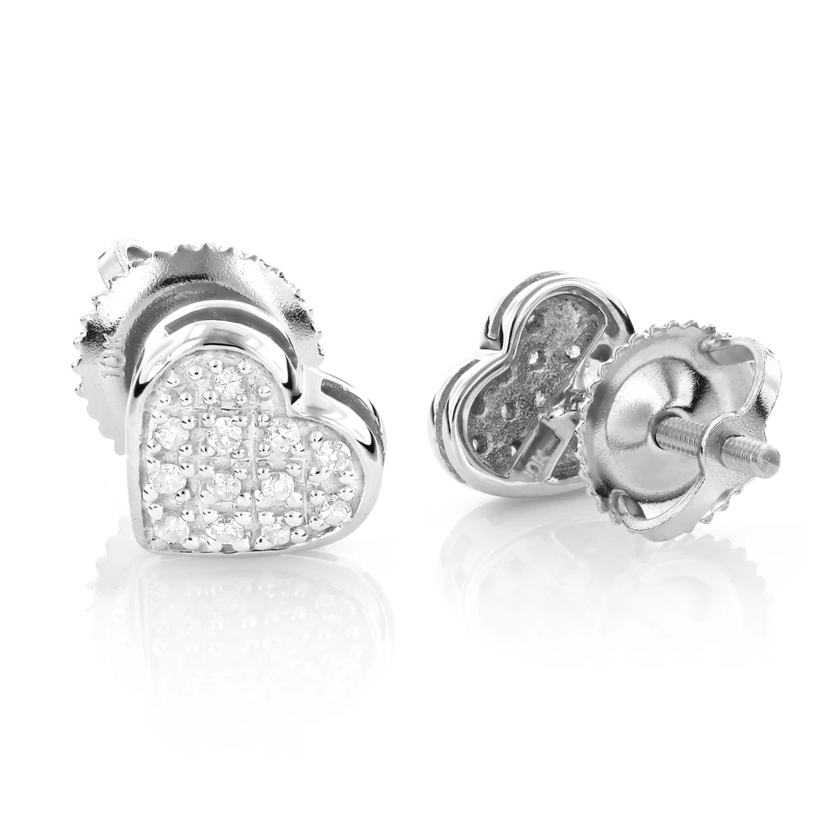 10K White Gold Pave Round Diamond Small Heart Earrings 0.1ct 3 10K White Gold Pave Round Diamond Small Heart Earrings 0.1ct