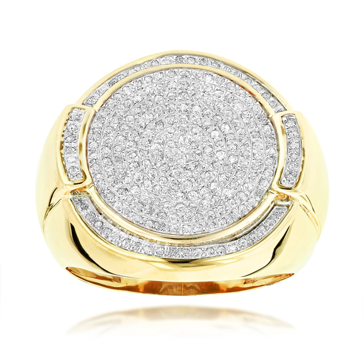 10K Yellow Gold Pave Round Diamonds Ring For Men 0.7ct 3 10K Yellow Gold Pave Round Diamonds Ring For Men 0.7ct