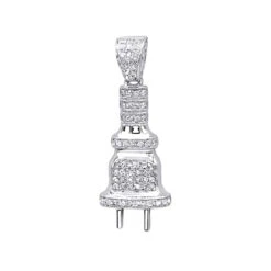 10K White Gold Mini Power Plug Diamond Pendant For Men 0.2ct By Luxurman
