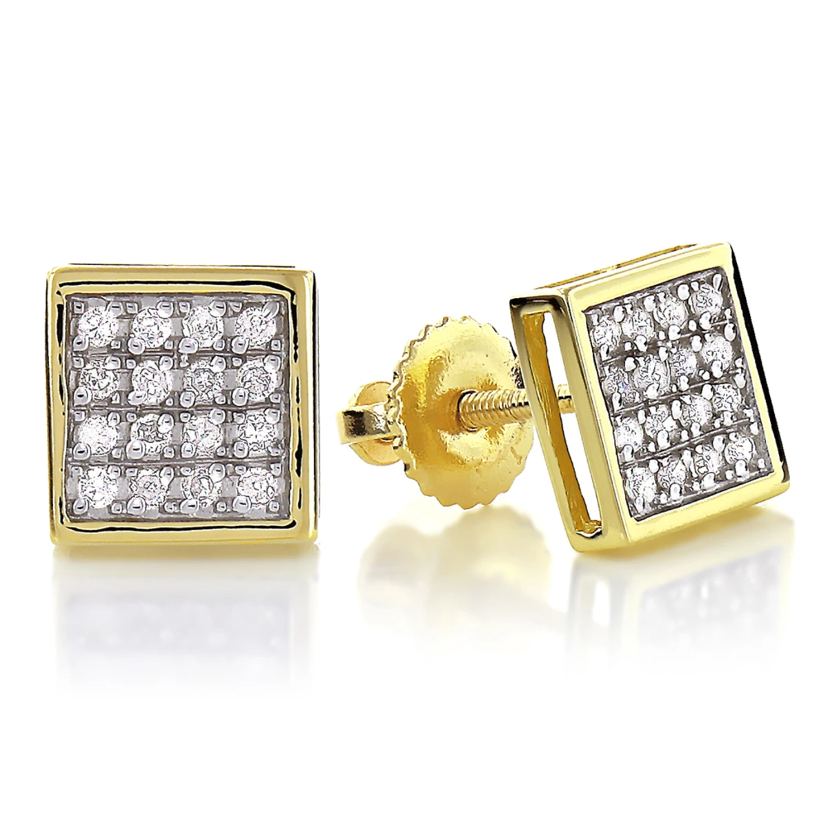 10K White Gold Square Pave Diamond Stud Earrings 0.19ct 4 10K White Gold Square Pave Diamond Stud Earrings 0.19ct - Image 2