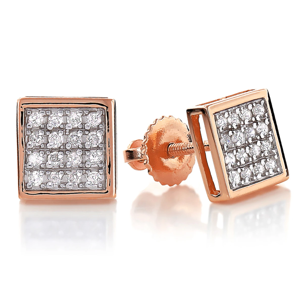 10K White Gold Square Pave Diamond Stud Earrings 0.19ct 5 10K White Gold Square Pave Diamond Stud Earrings 0.19ct - Image 3