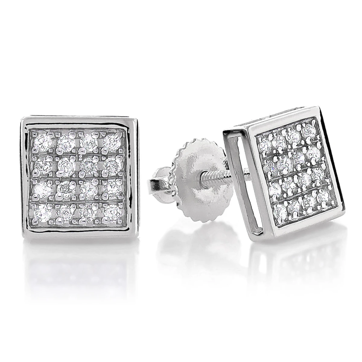 10K White Gold Square Pave Diamond Stud Earrings 0.19ct 3 10K White Gold Square Pave Diamond Stud Earrings 0.19ct