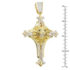 10K Yellow Gold Unique Large Lion Head Cross Pendant For Men 3.29ct By Luxurman -Its Hot Jewelry Shop 10k gold unique large lion head cross pendant for men 329ct by luxurman rulerye