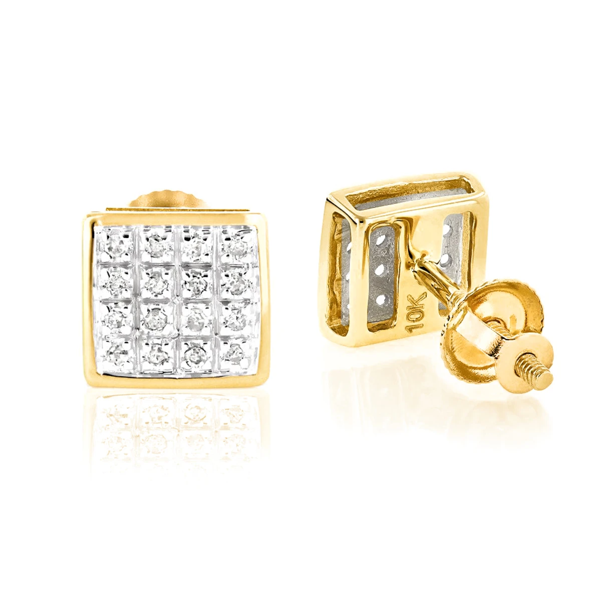 10K Yellow Gold Round Diamond Stud Earrings 6mm 0.18ct 3 10K Yellow Gold Round Diamond Stud Earrings 6mm 0.18ct