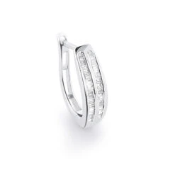 Single 14K White Gold Baguette Diamond Hoop Earring For Men 0.25ct