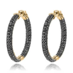 14K Black Plated Gold Black Diamond Hoop Earrings 5.91ct -Its Hot Jewelry Shop 14k black diamond hoop earrings 591ct p 35683 ye