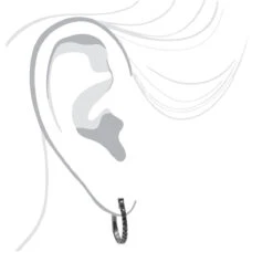 14K Gold Black Diamond Hoop Huggie Earrings 0.2ct 13mm Long -Its Hot Jewelry Shop 14k black diamond hoop huggie earrings 016ct p 35680 body black 20220809