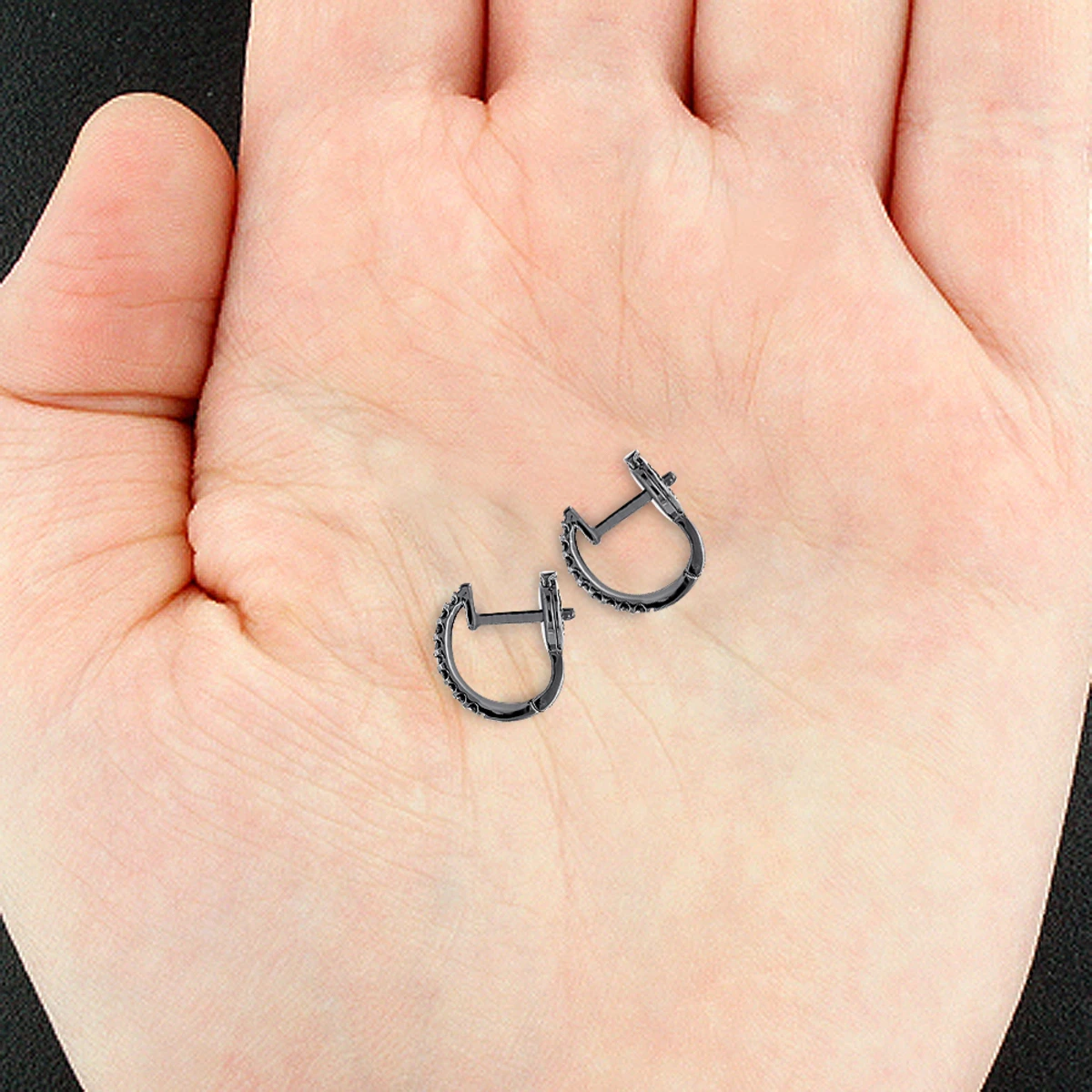 Small 14K Black Plated Gold Black Diamond Hoop Earrings 0.2ct Huggies 5 Small 14K Black Plated Gold Black Diamond Hoop Earrings 0.2ct Huggies - Image 3