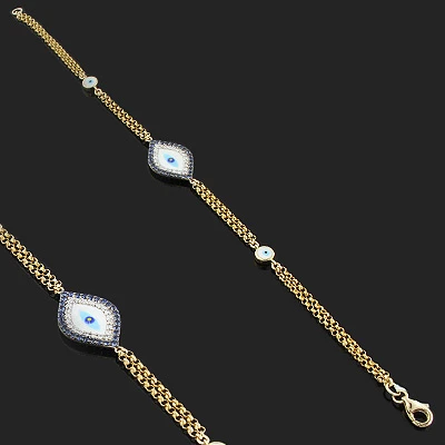 14K Rose Gold Blue Sapphire And Diamond Evil Eye Bracelet .13ct 3 14K Rose Gold Blue Sapphire And Diamond Evil Eye Bracelet .13ct