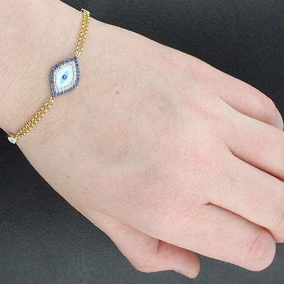 14K Rose Gold Blue Sapphire And Diamond Evil Eye Bracelet .13ct 5 14K Rose Gold Blue Sapphire And Diamond Evil Eye Bracelet .13ct - Image 3