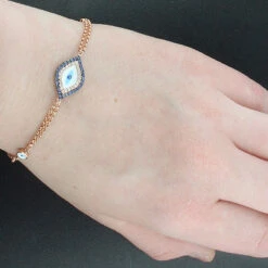 14K Rose Gold Diamond And Blue Sapphire Evil Eye Bracelet .14ct 7 14K Rose Gold Diamond And Blue Sapphire Evil Eye Bracelet .14ct -Its Hot Jewelry Shop 14k blue sapphire and diamond evil eye bracelet 14ct p 35841bod