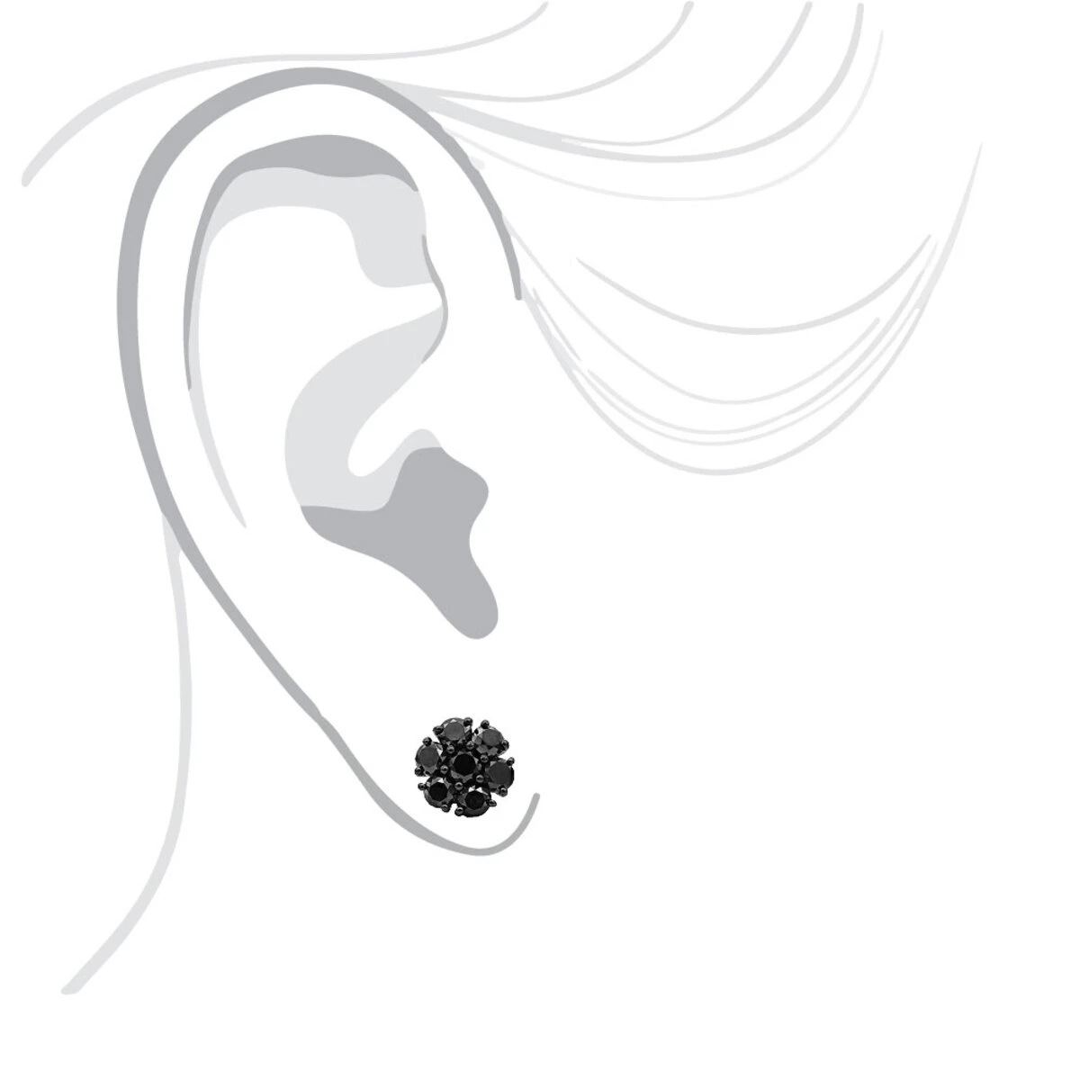 14K Black Plated Gold Cluster Black Diamond Stud Earrings 4.32ct 7 14K Black Plated Gold Cluster Black Diamond Stud Earrings 4.32ct - Image 5