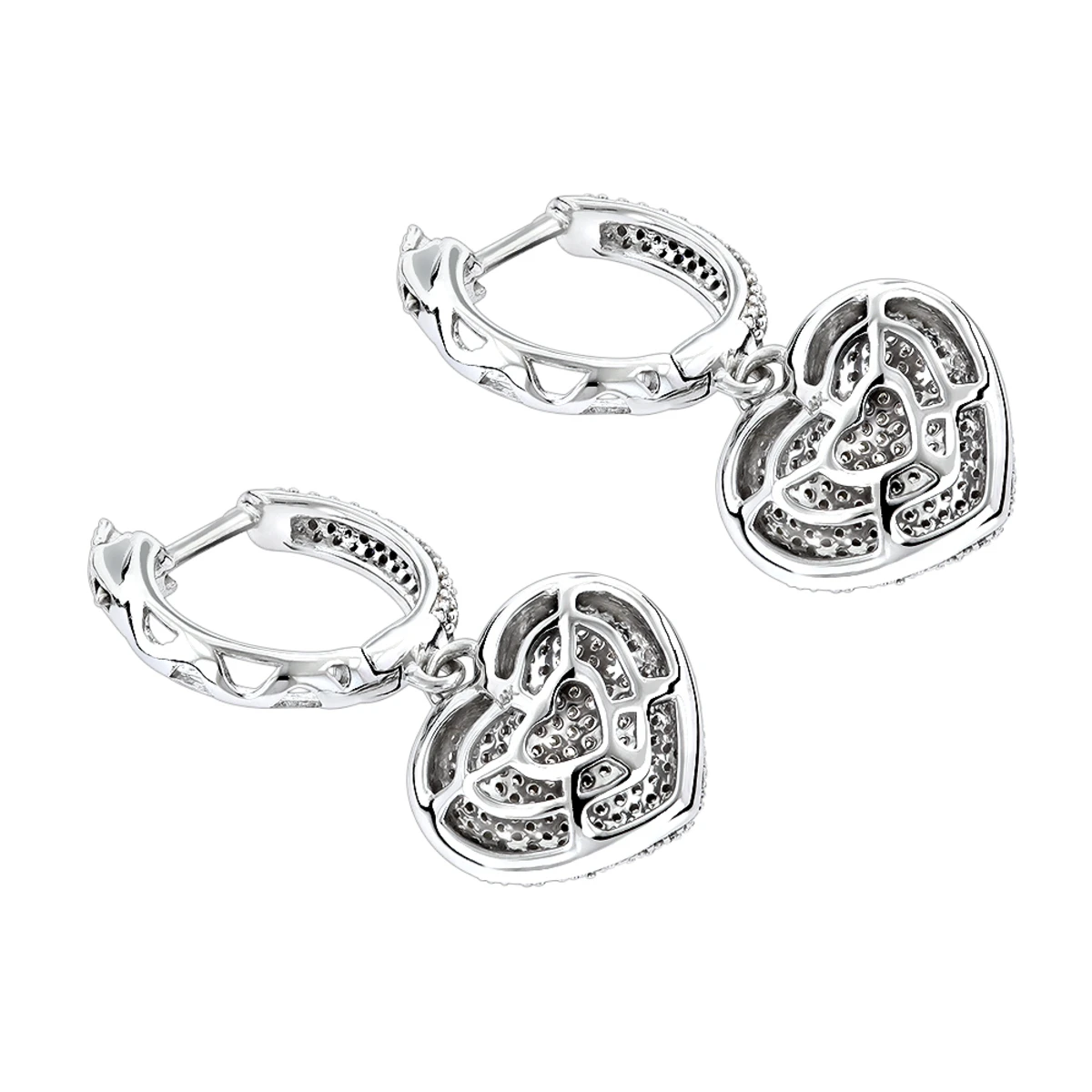 14K White Gold Dangle Diamond Heart Earrings 1 Ct 6 14K White Gold Dangle Diamond Heart Earrings 1 Ct - Image 4