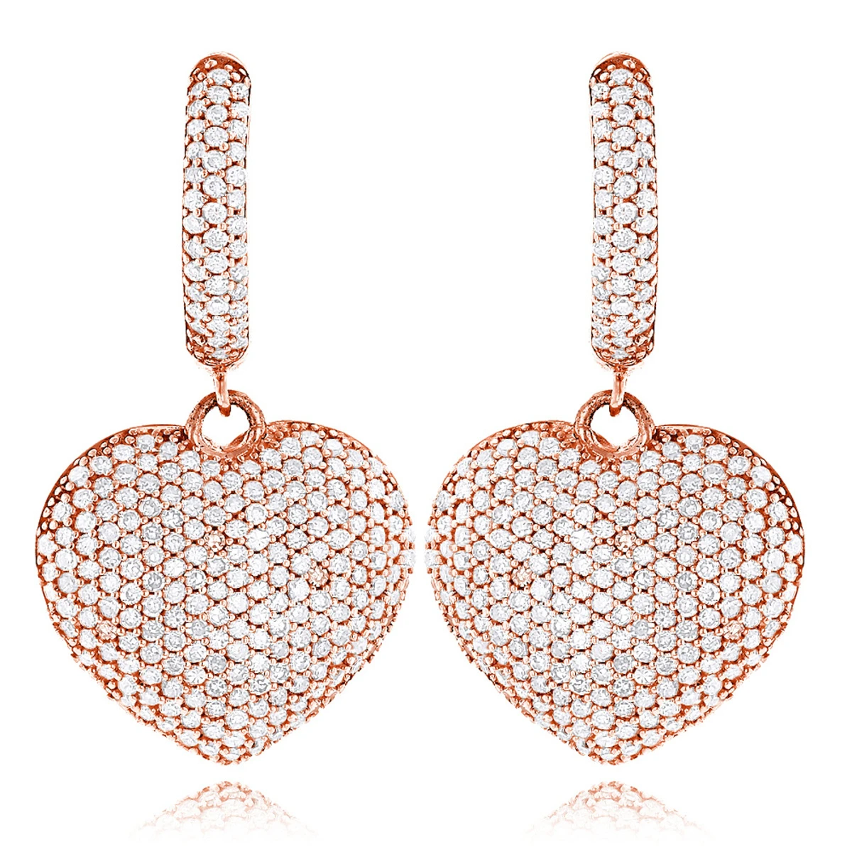 14K Yellow Gold Dangle Diamond Heart Earrings For Women 1.5ct 5 14K Yellow Gold Dangle Diamond Heart Earrings For Women 1.5ct - Image 3